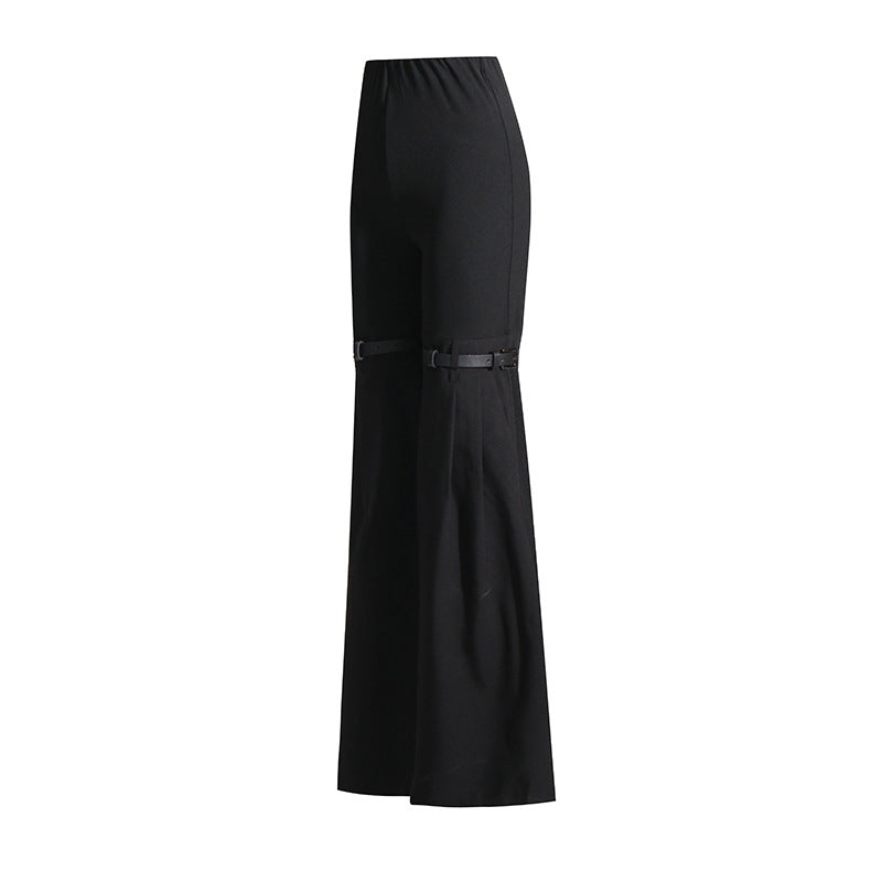 2025 Micro-flared trousers  spring and summer new high-waisted and thin design belt splicing solid color slim-fitting versatile pants