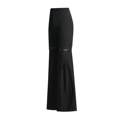 2025 Micro-flared trousers  spring and summer new high-waisted and thin design belt splicing solid color slim-fitting versatile pants