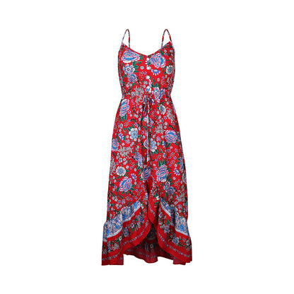 LOVECCR Hot summer new printed skirt 2025 bohemian suspender dress women