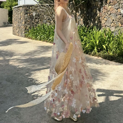 LOVERCCR  In Stock Super Fairy Three-Dimensional Flower Sling Dress Gentle and Beautiful Holiday Wedding Morning Gowns Dress