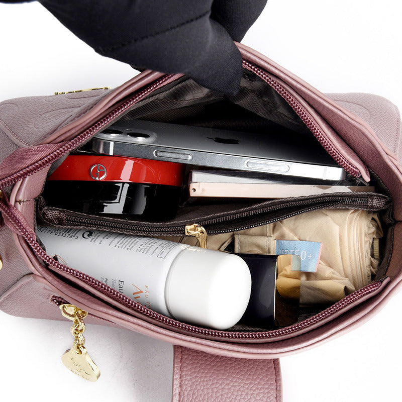 2025 Bag popular New Fashion Letter Embossed Shoulder Bag Simple Square Buckle Middle-aged Mom Bag Wide Shoulder Strap Crossbody Bag