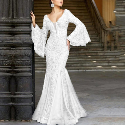 2025 New new  women's clothing  dress lace embroidered fishtail black slim-fitting evening dress