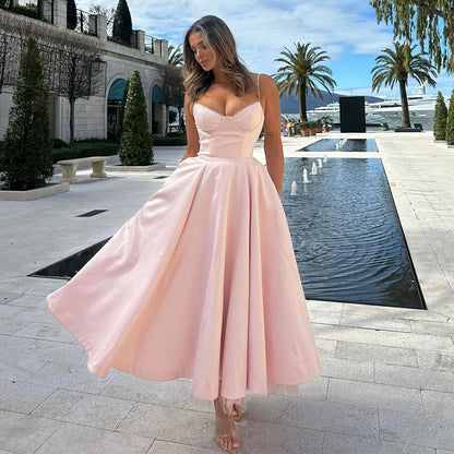 LOVERCCR  Foreign Trade High-End Cross-Border Women's Clothing Sexy Sling Hard Net Large Swing Dress Long Dress Temperament Slim Formal Dress