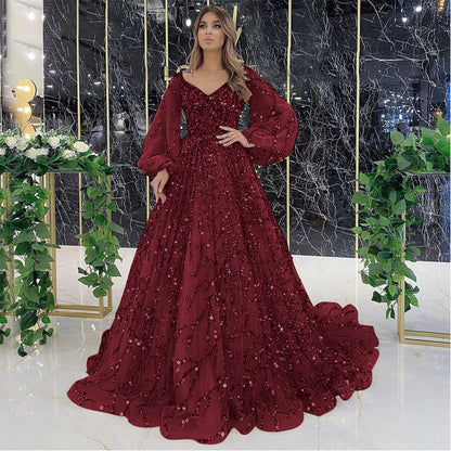 New new gold heavy industry beads luxury evening dress sexy celebrity aura queen long dress SC7109