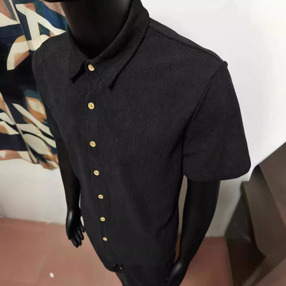 European and American  Foreign Trade Independent Station Men's Casual Loose Multi-Color Beachwear Corduroy Short Sleeve Suit Two-Piece Set