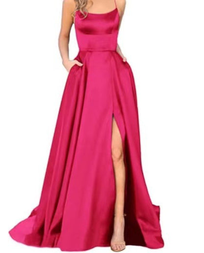 LOVECCR  European and American Bridesmaid Dress Long Long Dress Slimming and Shoulder Hollow Girlfriends  Fashion Bridesmaid Party Evening Dress