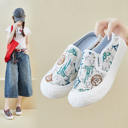 summer canvas shoes new Korean version ins women's mesh breathable heightening board shoes casual street shot FB5505-1
