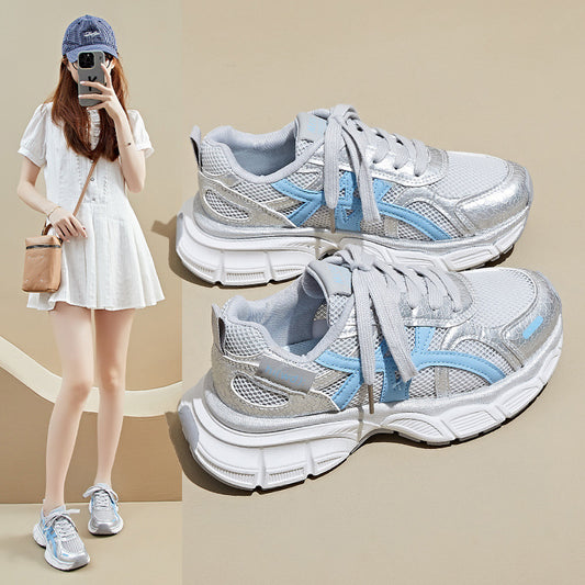 ins Korean version of the new dad shoes girl  summer student sports and leisure mesh breathable thick sole height increase L016