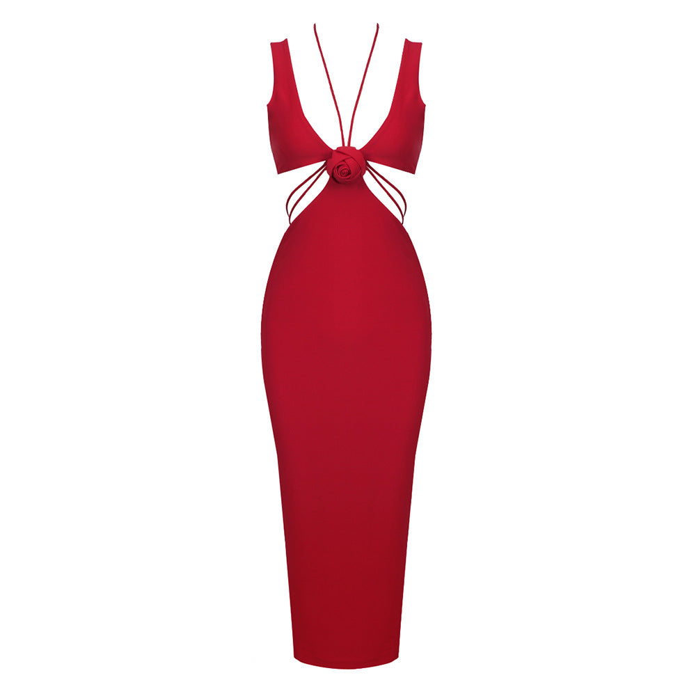 LOVECCR popular Summer New Black White Red Suspender Neck Hollow Sleeveless Women's Commuter Dress 2025 Cross-border