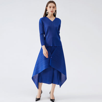 spring new Sanzhai simple women's clothing Korean version loose big swing skirt set temperament commuter long sleeve two-piece set