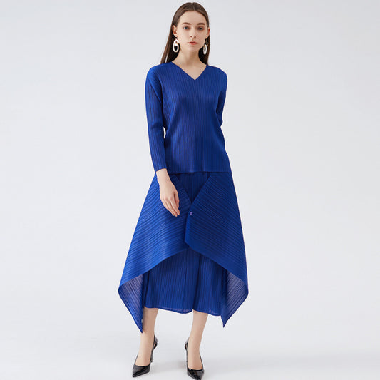 spring new Sanzhai simple women's clothing Korean version loose big swing skirt set temperament commuter long sleeve two-piece set