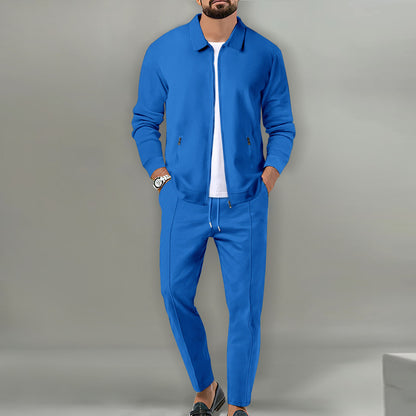 Cross-Border Coat Men's Autumn Youth Waffle Zipper Pocket Lapels Slim-Fit Cardigan Men's Jacket Suits