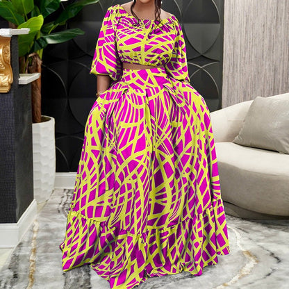 Cross-border 2025 spring  large-size women's clothing temperament elegant printing New skirt fashion suit