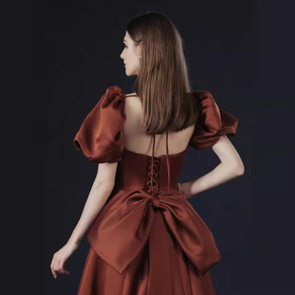 LOVERCCR  Toast Dress Bride High-Grade Double-Sided Satin Princess Red Light Luxury Engagement Back-to-Door Banquet Evening Dress Dress