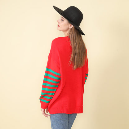 New  Christmas tree knitted top women's clothing autumn and winter pullover round neck loose lazy wind sweater women