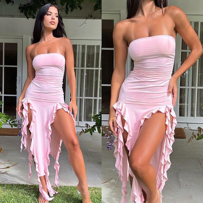 LOVECCR  2025 style summer new cross-border explosive one-word shoulder jellyfish lace dress sexy babes ur women's clothing