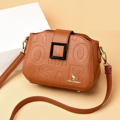 2025 Bag popular New Fashion Letter Embossed Shoulder Bag Simple Square Buckle Middle-aged Mom Bag Wide Shoulder Strap Crossbody Bag