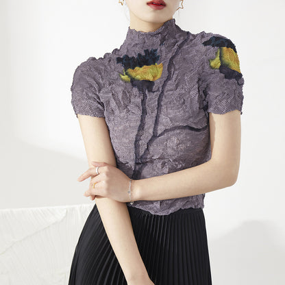 2025 Shenzhen Nanyou high-end women's clothing hot-selling Sanzhai short-sleeved T-shirt women's summer lotus flower scratching Sanzhai pullover tide