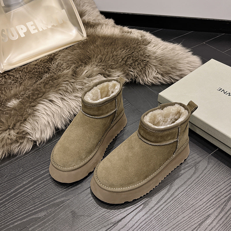 2025 Leather snow boots short short tube 1116109 Zhou Dongyu star with the same waterproof and anti-fouling women's shoes mini short boots