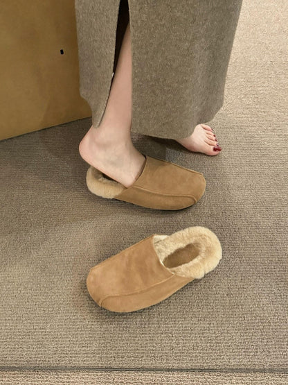 2025  Thick-soled Birkenstocks, women's autumn and winter velvet cotton shoes, Mori retro Muller shoes, one pedal, bag head drag