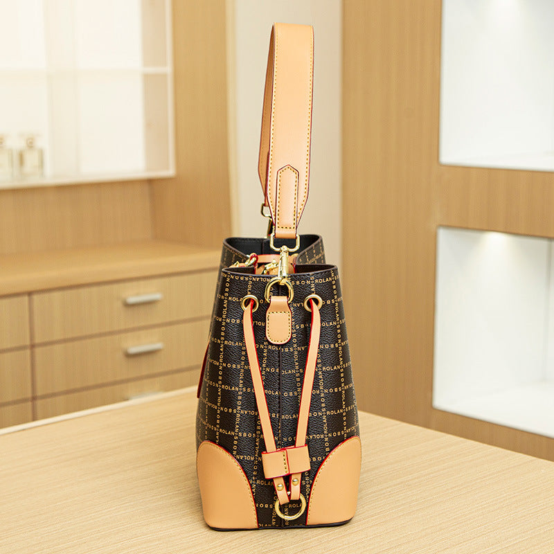 2025 New  retro fashion women's bag popular new portable printed bucket women's bag large capacity shoulder messenger bag