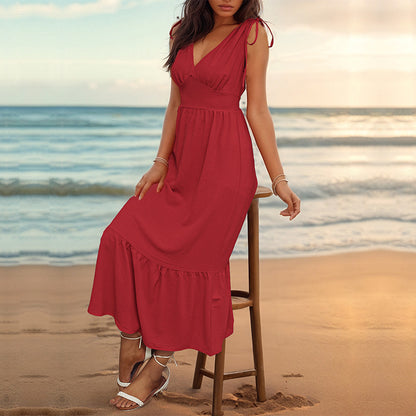 LOVECCR TikTok independent  long dress Hot summer new 2025 elegant holiday style women's halter dress
