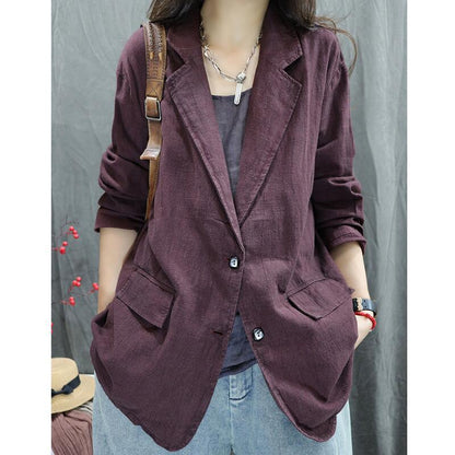 popular autumn new retro old fried color linen jacket loose personality Popular style versatile long sleeve thickened suit