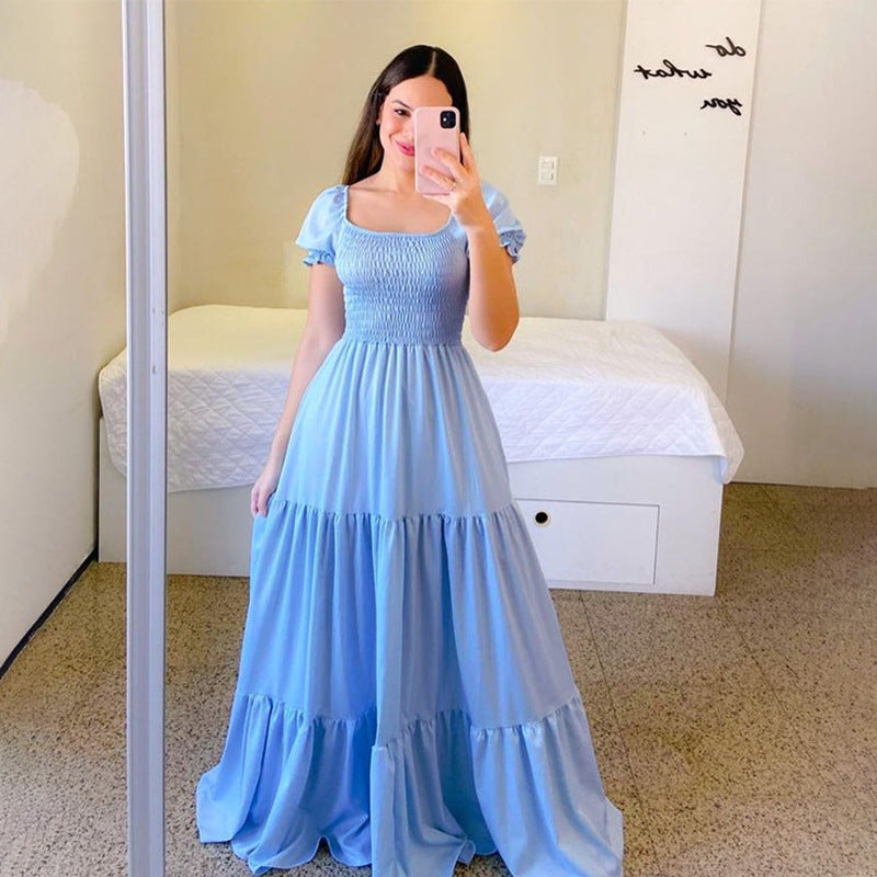 New new spring and summer  women's clothing dress one-word shoulder floral off-the-shoulder long color fairy skirt