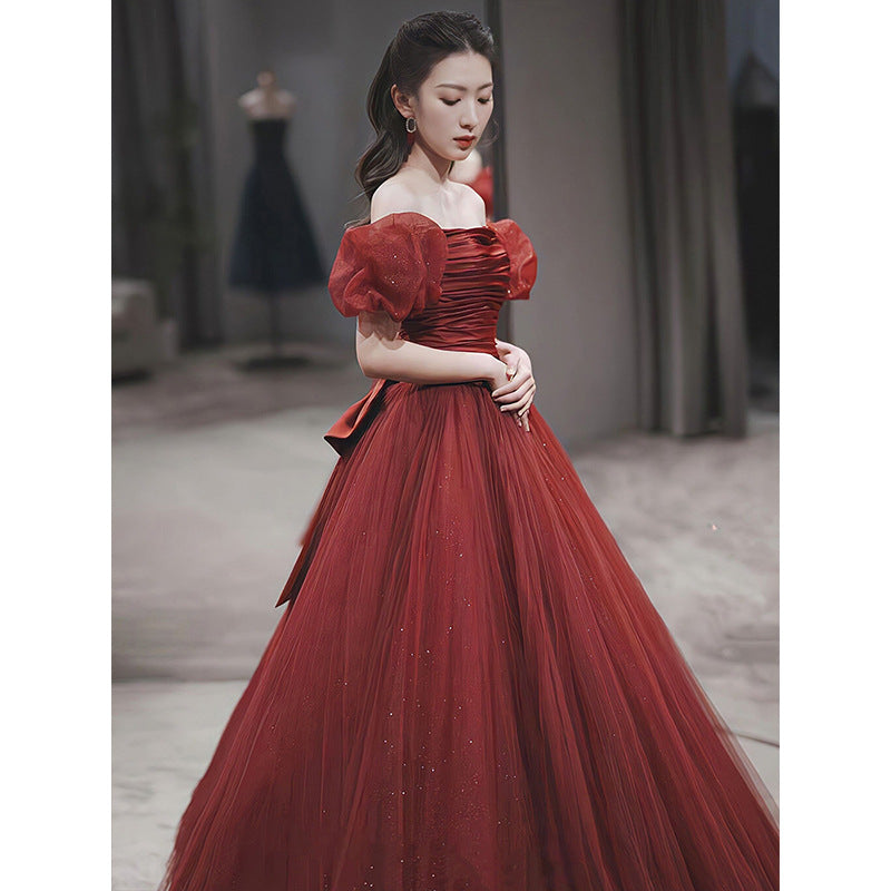 LOVECCR [Peony] Toast Dress Bride on the Run Princess Wine Red High-Grade off-Shoulder Marriage Engagement Niche Dress