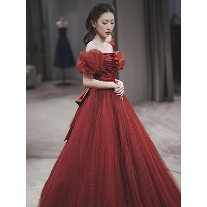 LOVECCR [Peony] Toast Dress Bride on the Run Princess Wine Red High-Grade off-Shoulder Marriage Engagement Niche Dress
