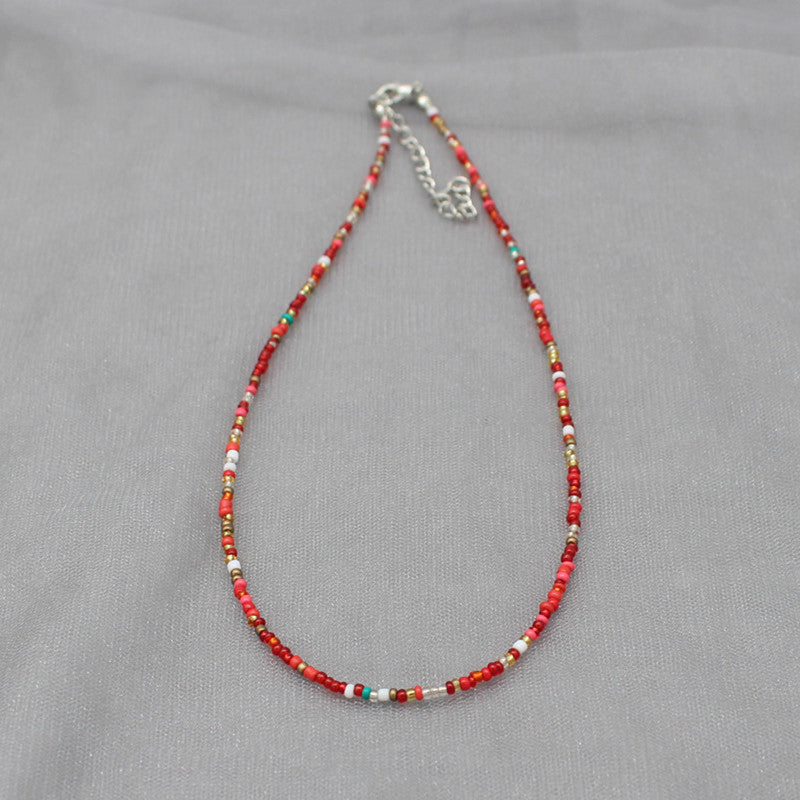 South Korea Vintage Color Beaded Bead Necklace Girly Style Bohemian Necklace Clavicle Chain Wholesale