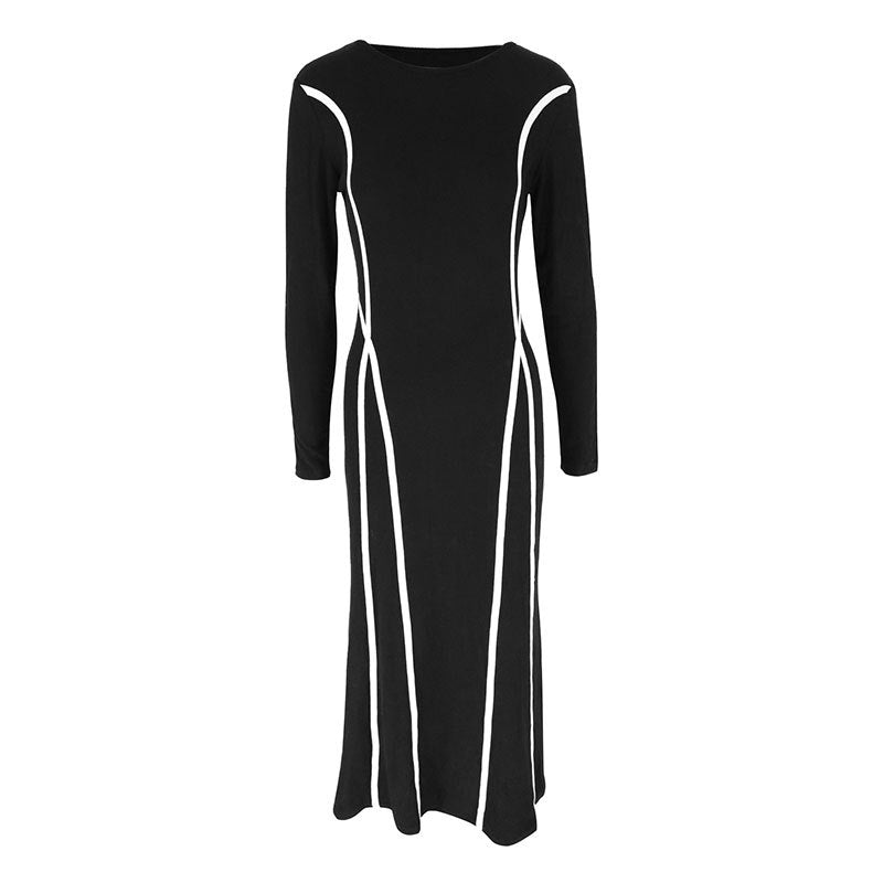 LOVECCR 2025 AC582 New women's clothing contrasting color bright line decorative dress autumn high-end slim temperament  hip-wrapped dress