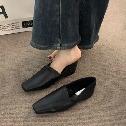 2025  Retro Muller square head niche single shoes women's shoes spring and autumn with skirt  with skirt suede low heel loafers