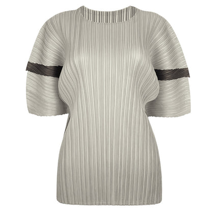 summer large size women's clothing new contrasting colors casual style pleated design sense simple loose splicing top women's summer
