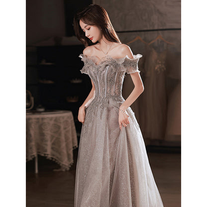 LOVECCR  Banquet Evening Dress Dress Women's  New Spring off-Shoulder Elegant Annual Meeting Host Fairy Temperament Birthday Dress