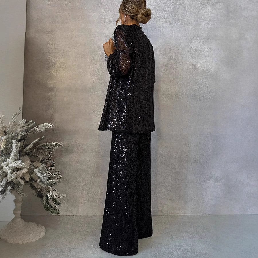 Spring 2025 new New 2025 three-color bead small suit high-waisted fashion casual pants two-piece set