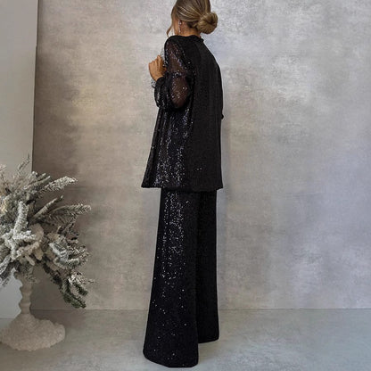 Spring 2025 new New 2025 three-color bead small suit high-waisted fashion casual pants two-piece set