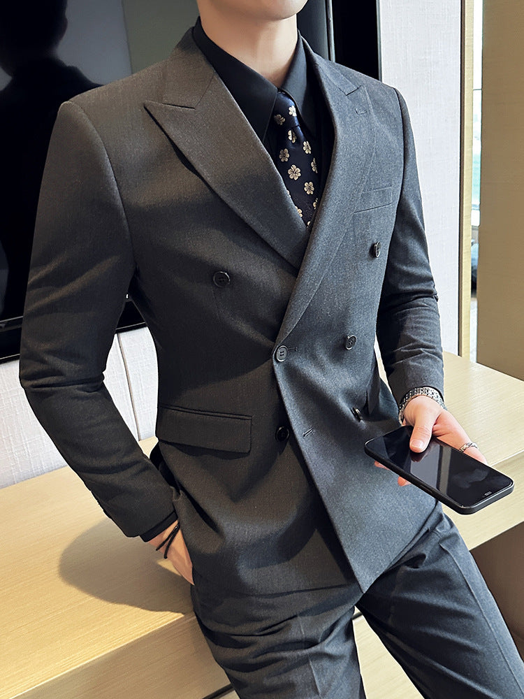 LOVECCR  British Style Double Breasted Suit Men's Suits Business Casual Formal Wear Groom Wedding Suit Suit Three-Piece Set