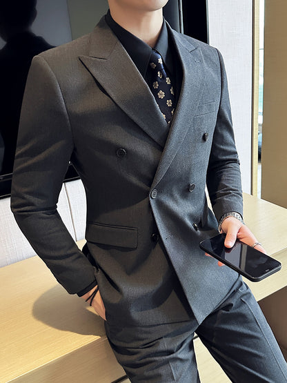 LOVECCR  British Style Double Breasted Suit Men's Suits Business Casual Formal Wear Groom Wedding Suit Suit Three-Piece Set