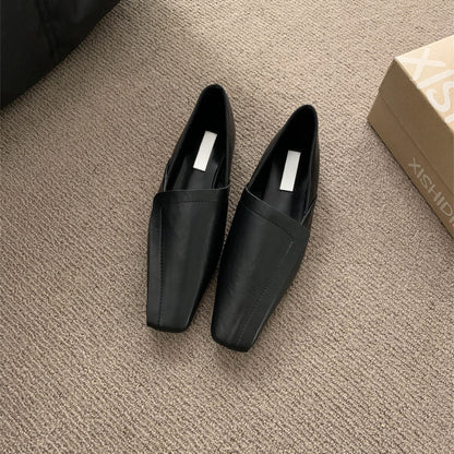 2025  Retro suede square head deep mouth flat sole single shoes popular spring and autumn new simple and versatile loafers commuter small leather shoes