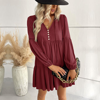LOVECCR New  Hot New 2025 Women's Clothing Long Sleeve Green Autumn and Winter Solid Color Hot Dress