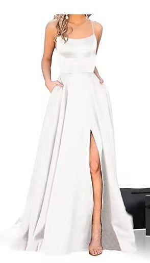 LOVECCR  European and American Bridesmaid Dress Long Long Dress Slimming and Shoulder Hollow Girlfriends  Fashion Bridesmaid Party Evening Dress