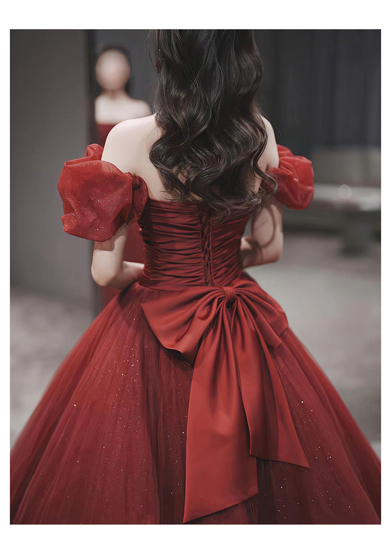 LOVECCR [Peony] Toast Dress Bride on the Run Princess Wine Red High-Grade off-Shoulder Marriage Engagement Niche Dress