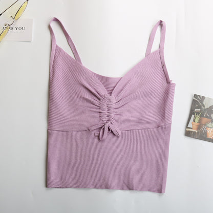 LOVECCR  sexy pleated small suspenders,  2025 V-neck slim-fit top, short corset-type knitted vest for women