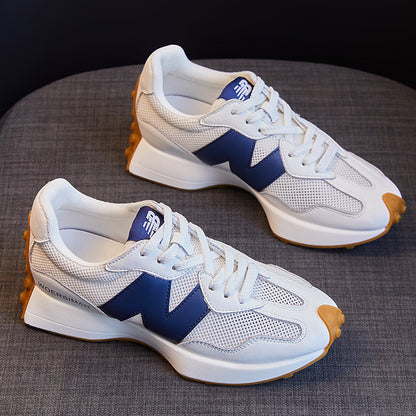 loveccr Cortez Women's  Spring New Sports Shoes Korean Style Versatile Shallow Mouth Color-Blocking White Shoes Platform Casual Pumps