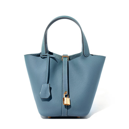 2025 Leather women's bag bucket bag versatile classic vegetable basket first layer cowhide women's bag  new handbag bag