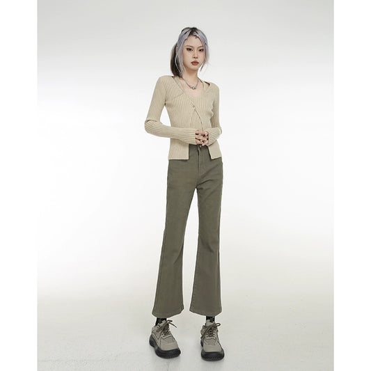 straight tube micro-pull nine-point pants women's spring and summer thin high-waisted jeans popular retro Spice Girl pipe pants