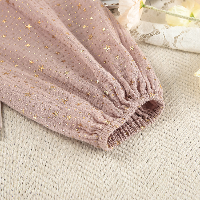 LOVECCR 2025 Bronzing pure cotton long-sleeved nightgown  New winter pajamas short fashion New women's loungewear can be wholesale