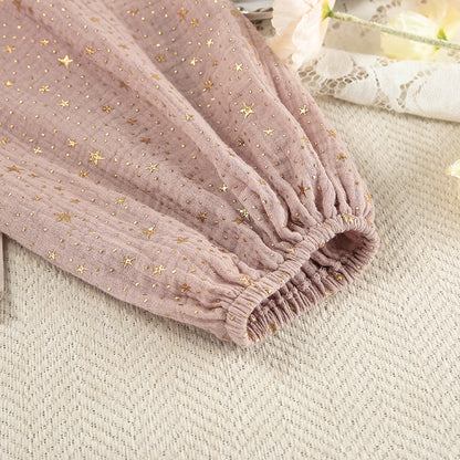 LOVECCR 2025 Bronzing pure cotton long-sleeved nightgown  New winter pajamas short fashion New women's loungewear can be wholesale