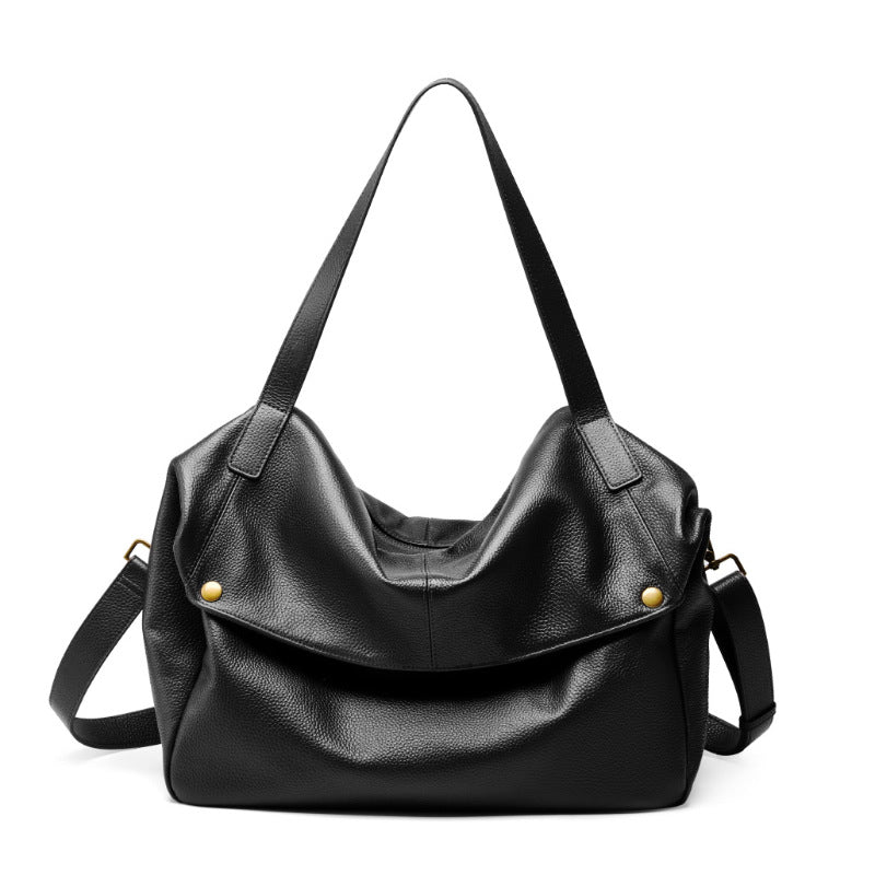 2025 Large-capacity textured cowhide tote bag versatile retro soft leather shoulder bag casual women's bag